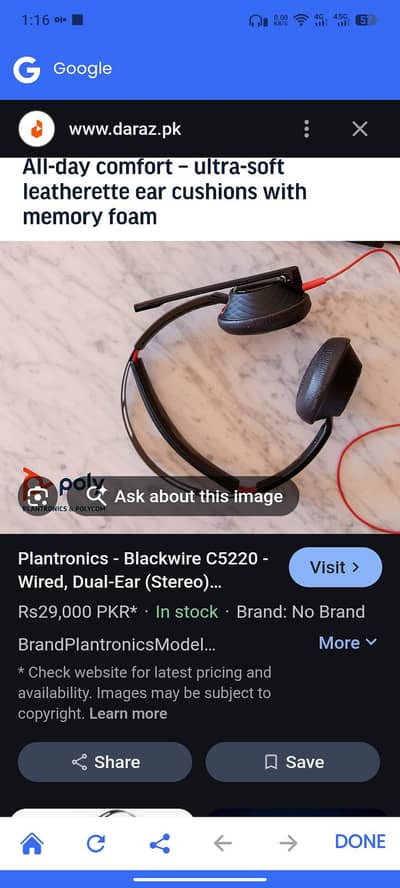 Poly Plantronics Blackwire C5220 Wired Headset 03333 198 793