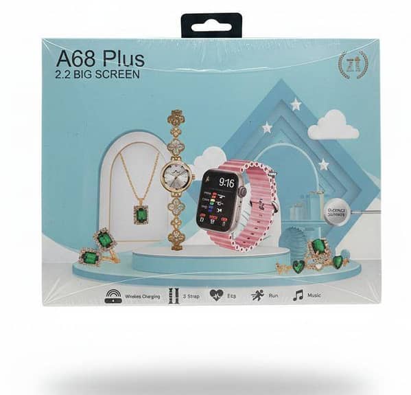 A68 Plus Smart Watch 2.2” Big Screen | 3 Straps | Jewelry Combo | Wireless Charging
