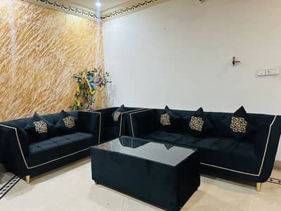 Black Sofa Set 6 Seater with Table
