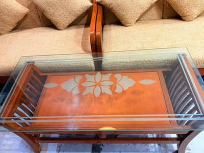 Sofa set and a standing mirror.