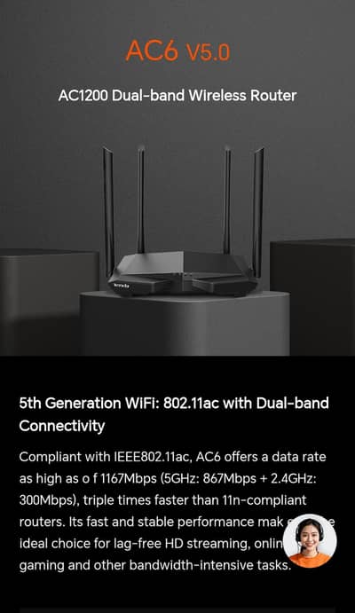 Tenda Ac6 Ac1200 Dual Band wireless Router
