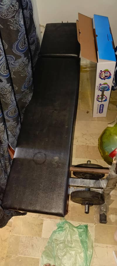 Gym equipment  3 rods  1 kg 4 plates 3 kg 6 plates 5 kg 2 plates