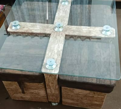 Coffee cum dining  Table with Glass Top and 4 stools
