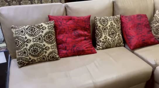 Elegant Beige L-Shape Leather Sofa Set – Complete Matching Set