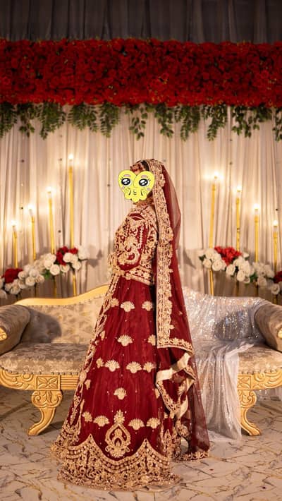 Maroon-Red Barat Dress with Heavy Embroidery Work on Net Fabric