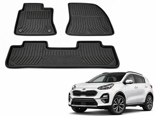 KIA Sportage Universal Custom Fit Floor Mats | 3 Pcs Black Rubber Coated | Waterproof & Anti-Slip