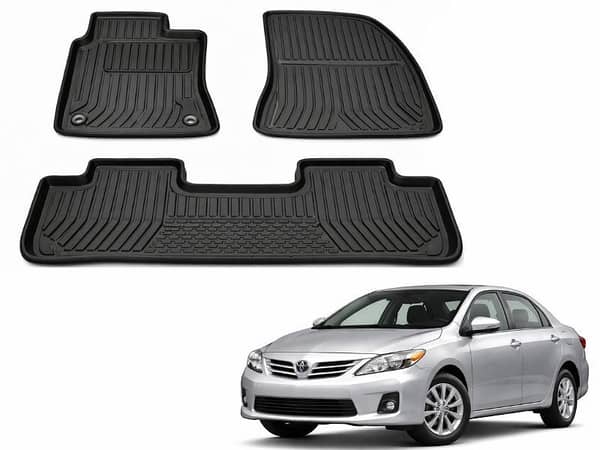 Toyota Corolla 2009–2014 Universal Custom Fit Floor Mats | 3 Pcs Black Rubber Coated | Waterproof & Anti-Slip