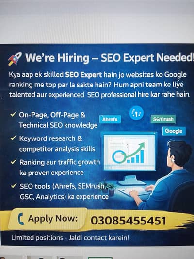 SEO expert required 03085455451