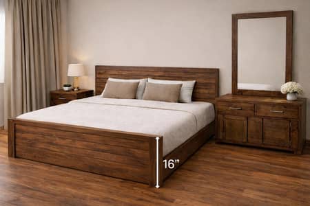 slightly used bed  with two side tables