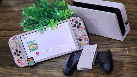 nintendo switch oled 64gb with accessories and animal crossing