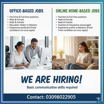 Office & Online Part-Time / Full-Time Jobs Available (Male & Female)