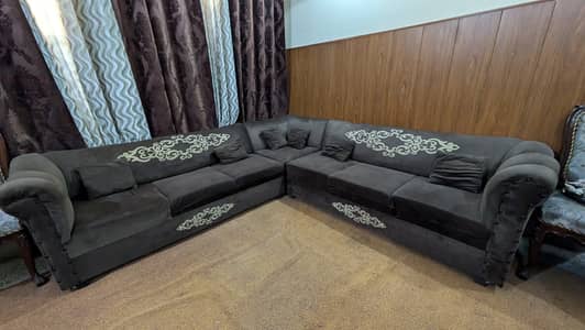 7 Seater L-Shaped Sofa - Chocolate Color