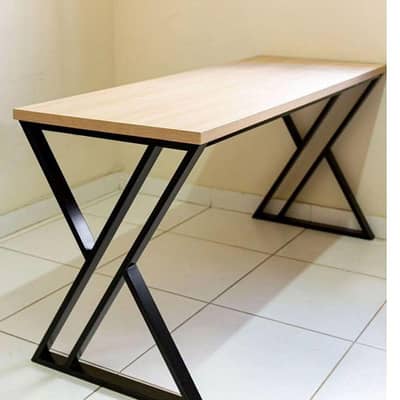 Modern Study Table – Wooden Top with Metal X-Frame – Like New