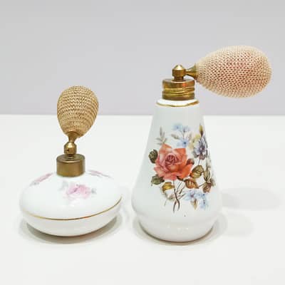 Vintage Genuine Porcelain Perfume Atomizers with Elegant Floral Design