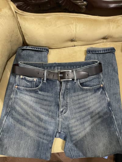Pant with genuine leather belt