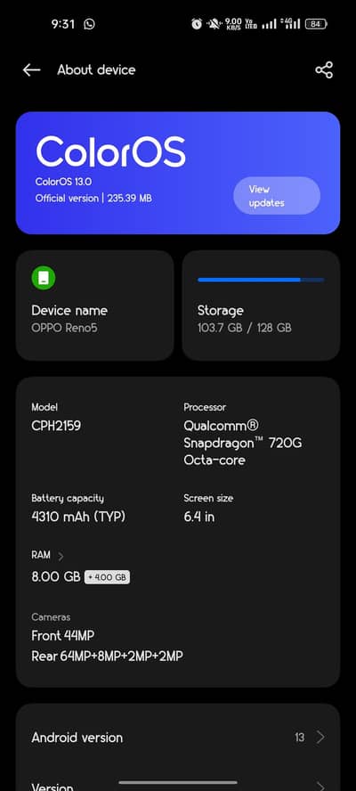 oppo Reno 5 8gb 128gb dual sim with packing