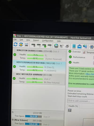 2tb hard disk health 83 performance 100 for sale