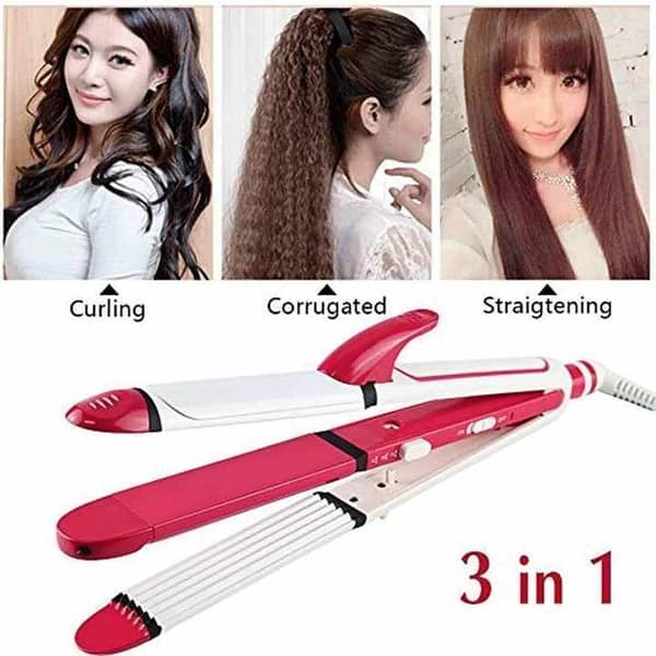 Kemei 3 In 1 Professional Electric Hair Straightener ,Curler , Crimper