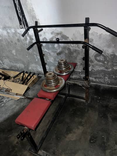 Home gym fitness Dumbbells Rod plates pull up bar weight bench press