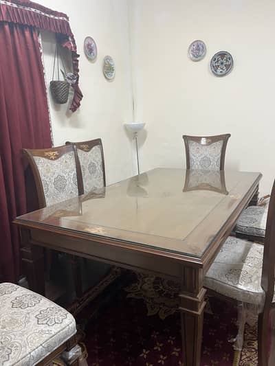 Walnut wood Glass top 6 seater Dining Table