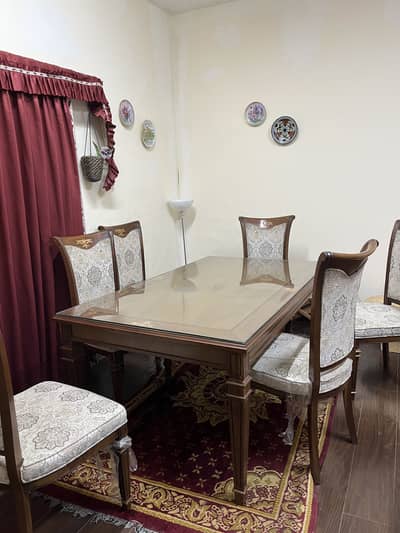 Walnut wood Glass top 6 seater Dining Table