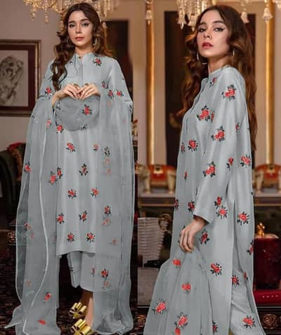 3pcs women stitched shamoz silk embroidery suit