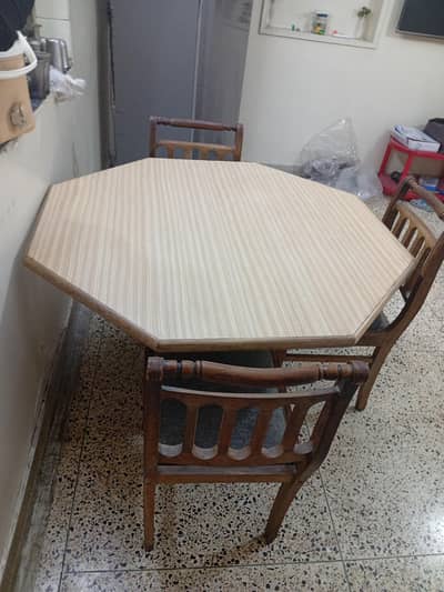 Wooden Dining Table with 3 Chairs – Good Condition