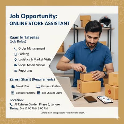 Daraz Parcel Packing + Rider + Office Boy Shop pe kaam Part time