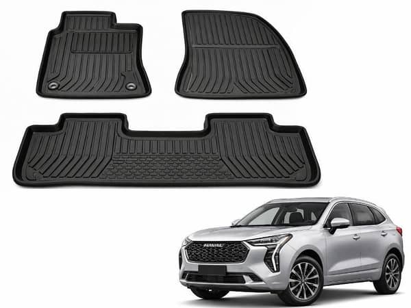 Haval Jolion 2021–2024 Universal Custom Fit Floor Mats | 3 Pcs Black Rubber Coated | Waterproof & Anti-Slip