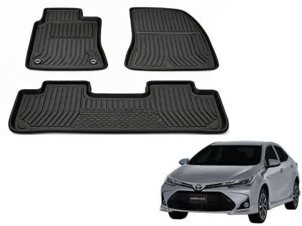 Toyota Corolla 2014–2023 Custom Fit Floor Mats | 3 Pcs Black Rubber Coated | Waterproof & Anti-Slip