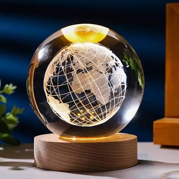 USB LED Night Light, Galaxy Night Lamp 3D Crystal Ball – Moon & Planet Table Lamp for Bedroom, Home Décor & Gift