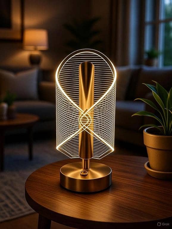 Elegant Touch Control 3D LED Table Lamp with Warm Yellow Light and Alloy Base for Bedroom & Home Decor