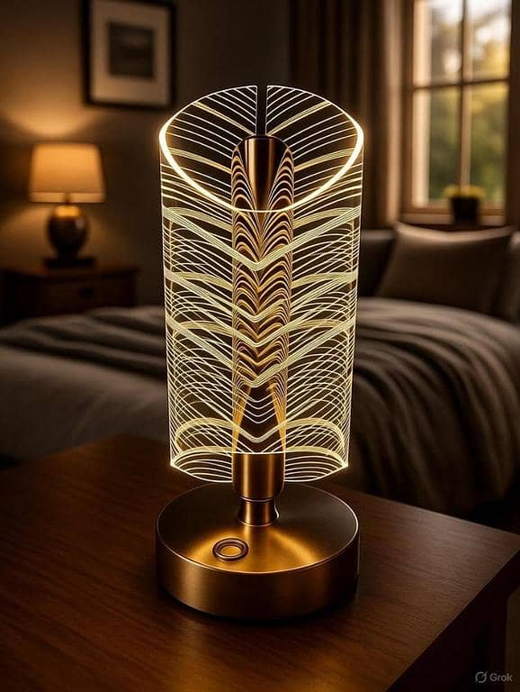 Modern Wave LED Table Lamp – 9 Inch Decorative Night Light with 3 Light Modes, Type-C Rechargeable, 12 Hours Backup