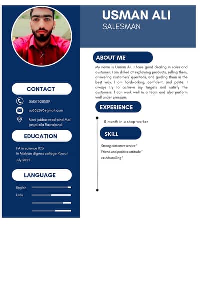 muja job chahya as a salesman