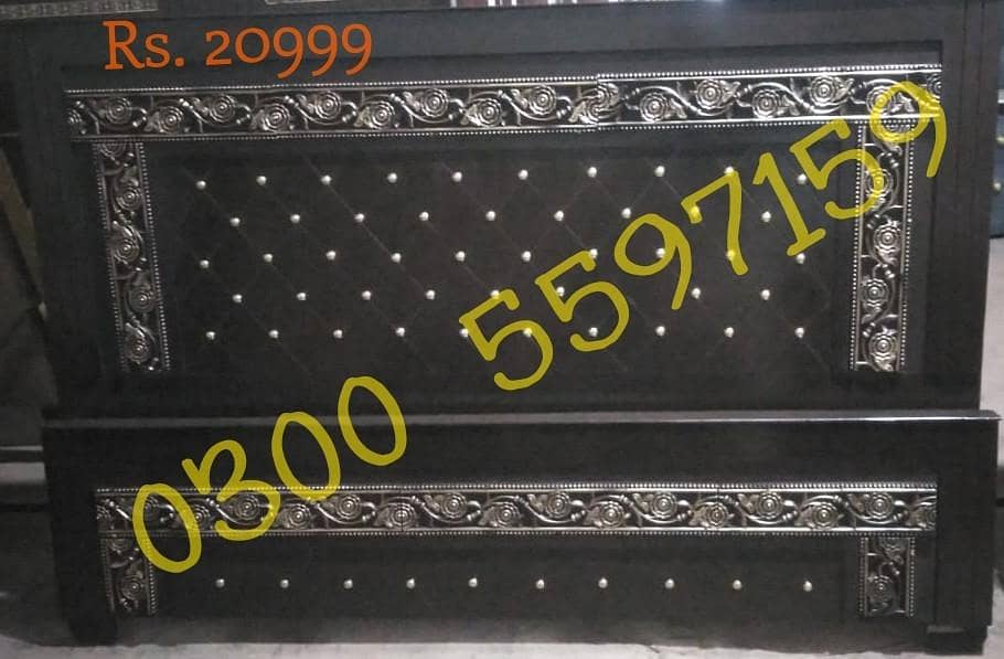 solid wood double bed, polish bed single without side table dressing 19