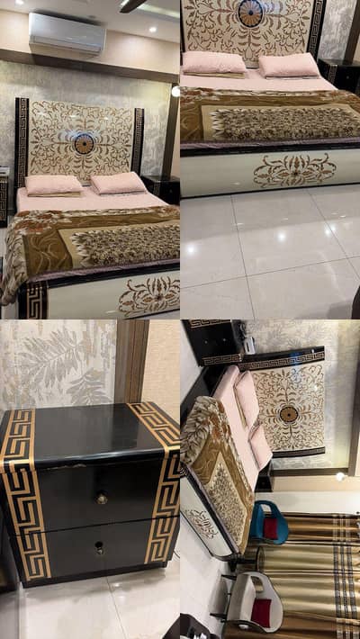 king size bed with mattress 2 chair 1 table