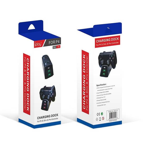 iPlay Dual Port Charging Dock Station for Sony PlayStation 4 / PS4 Slim / PS4 Pro  Fast Charging Controller Stand with LED Display Indicator (Black)