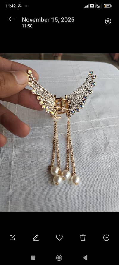 Elegant Angel Wings Pearl Crystal Hair Claw Clip - Party/Bridal)