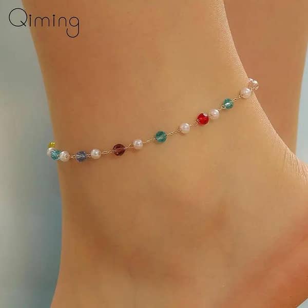 Boho Rainbow Beaded Chain Anklet for Women - Bear Foot Jewellery, Ideal for Weddings and Birthdays