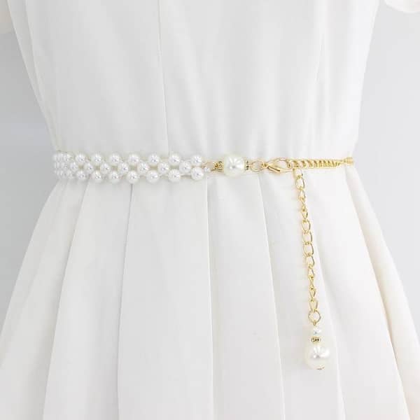 Elegant Pearl Waist Chain for Women, Adjustable Slim Belt for Coats and Dresses