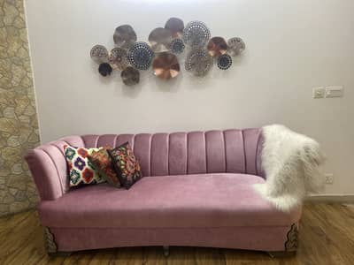 Pink Sofa and curtains
