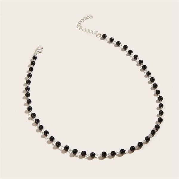 Black Small Round Bead Necklace, AzF9018 – Adjustable Chain for Women