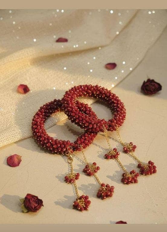 1 Pair (2pcs) Gajra Bracelet with Crystal Beads for Women & Girls