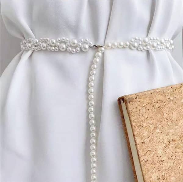 Women’s Pearl Edition White Waist Belt for Weddings and Events (KN31)