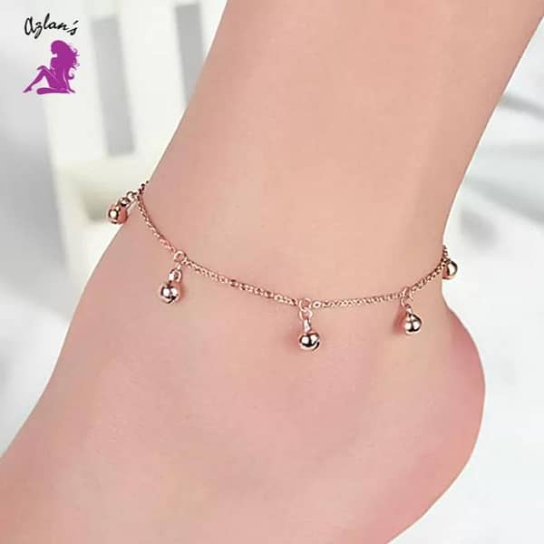Fashion Jewelry Anklet for Women and Girls – Circle Bell Pendant with Extended Chain, Plated Metal