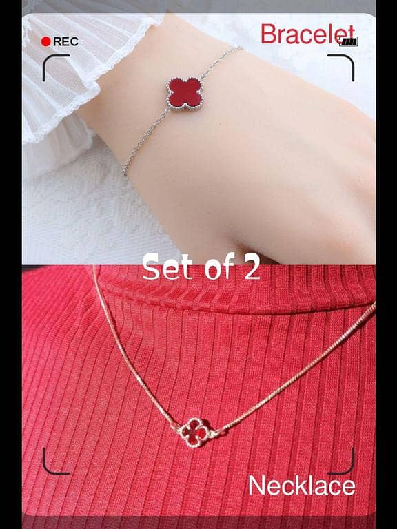 Set Of 2 Necklace & Bracelet Double Sided Clover Silver Plated Jewellry party wear birthdays gifts anniverssaries & wedding jeweelery sets
