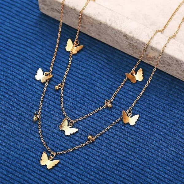Azlan's Double Layered Butterfly pendent Necklace In Golden