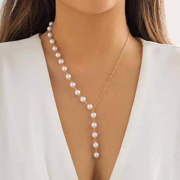 New Design Beautiful Necklace Golden for Women Beads Pendant Long Choker Sterling Fashion for Girls