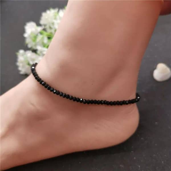 Pair of Black Crystal Bead Anklets for Women – Nazre Bad Evel Eye Payal