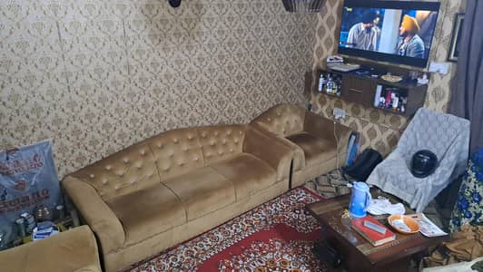 7 Seater Luxury Velvet Sofa Set with Center Table – Golden Color